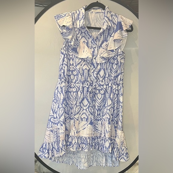 Lei Asymmetrical Blue and White Dress - Picture 1 of 4